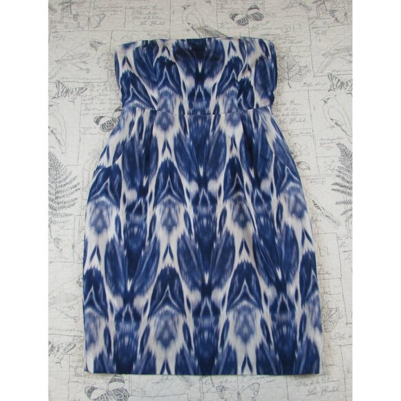 NEW $178 J. Crew Diana 100% Silk Ikat Dress Strapless Blue White coctkatil sz 2 - Picture 5 of 8